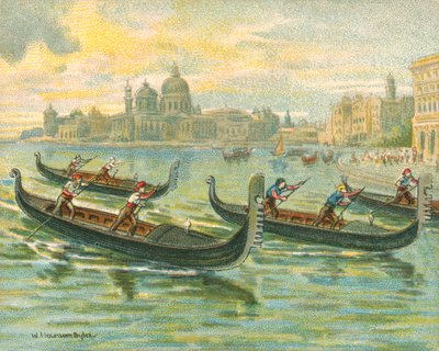 Historialliset ja modernit kilpailut, gondolikilpailut (chromolitho) tekijältä William Hounsom Byles