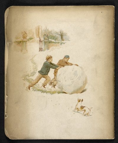 Lapset ja lumipallo.  The Holiday Train: kappale "Dulce Domum" ... Kuvittanut W. J. Webb.  Frederick Langbridge  Lontoo, 1891 tekijältä William J. Webbe or Webb