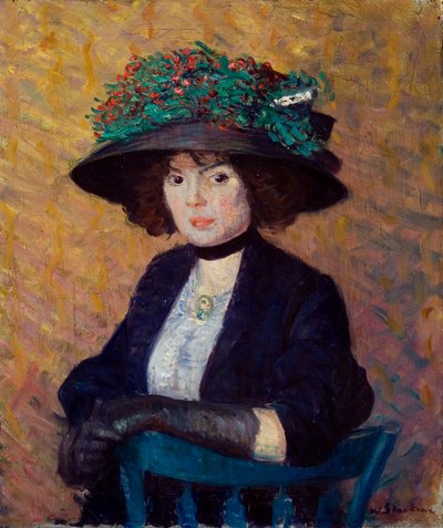 Nainen, jolla on vihreä hattu tekijältä William James Glackens