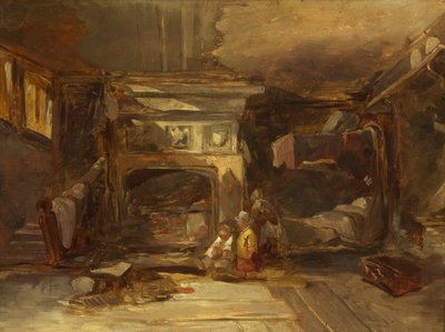 A Welsh Interior, n. 1844 (öljy paneelille) tekijältä William James Muller