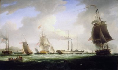 Englannin kuningas Yrjö IV (1762-1830) nousi postilaitoksen ensimmäiseen höyrylaivaan Lightningiin, joka oli matkalla Dubliniin (Irlanti) 12. elokuuta. tekijältä William John Huggins