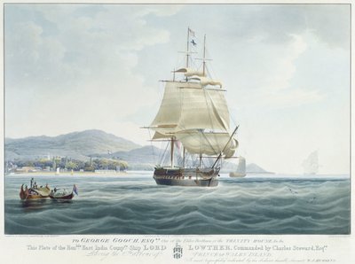 Itä-Intian komppanian laiva "Lord Lowther", jonka komentaja on Charles Steward, lähtee Prince of Walesin saaren satamasta. tekijältä William John Huggins