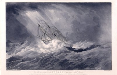 Laiva "Woodford" (rakennettu 1819 Bristolissa, Englannissa), omistaja ja kapteeni Alfred Chapman, vuonna 1824, matkalla Madrasin (Intia) ja Englannin välillä, joutui myrskyn kouriin. tekijältä William John Huggins