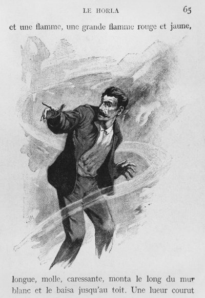 Kertoja, kuvitus Guy de Maupassantin (1850-93) teoksesta "Le Horla", kaiverrettu Georges Lemoinen toimesta, Pariisi, Editions Albin Michel, noin 1910 (puukaiverrus). tekijältä William Julian Damazy
