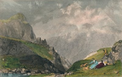 "Näkymä Langdale Pikesista, katse kohti Bowfellia, Westmorland", 1835 tekijältä William Kelsall