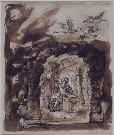 Alexander Pope luolassaan (kynä ja muste pesulla paperille) tekijältä William Kent