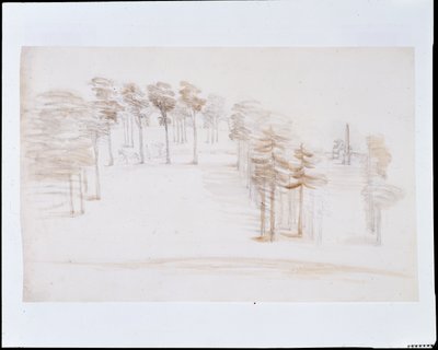 Chiswick, näkymä korotetusta pisteestä Orange Tree Garden Temple -temppelin yläpuolella (kynä ja pesu paperille) tekijältä William Kent
