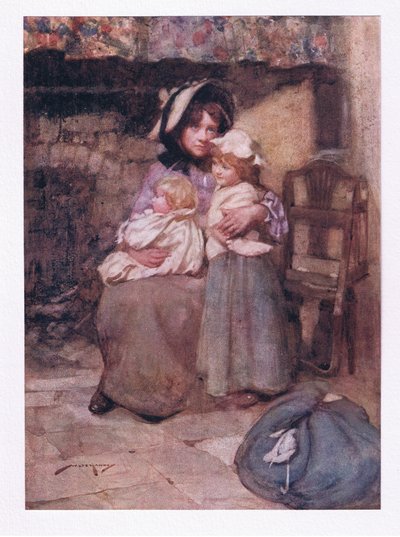 Ja suuteli hänen ajattelemattomia lapsiaan monilla kyyneleillä, ja taputti heitä lähelle, surussa kaksinkertaisesti rakas (väri litho) tekijältä William Lee Hankey