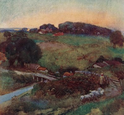 Ilustração para The Deserted Village, de Oliver Goldsmith (litho colorida) finlandesa tekijältä William Lee Hankey