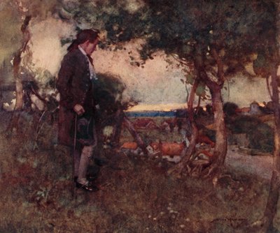 Kuvitus Oliver Goldsmithin teoksesta The Deserted Village (värilitho) tekijältä William Lee Hankey