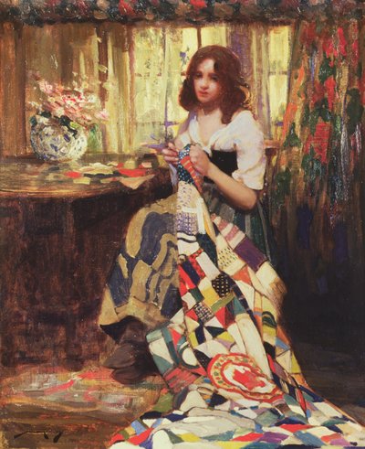 The Patchwork Quilt (öljy kankaalle) tekijältä William Lee Hankey
