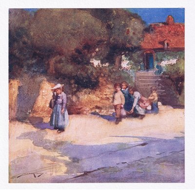 Leikkiset lapset pääsivät juuri koulusta irti (värilitho) tekijältä William Lee Hankey
