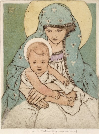 Neitsyt Maria lapsen Kristuksen kanssa (käsinvärinen kuivakärki) tekijältä William Lee Hankey