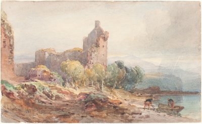 Raunioitunut linna järven rannalla tekijältä William Leighton Leitch