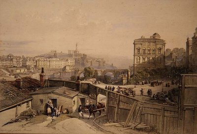 Edinburgh Moundista (väri litho) tekijältä William Leighton Leitch