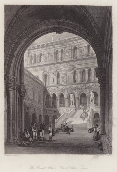 Jättiläisten portaat, Ducal Palace, Venetsia (kaiverrus) tekijältä William Leighton Leitch