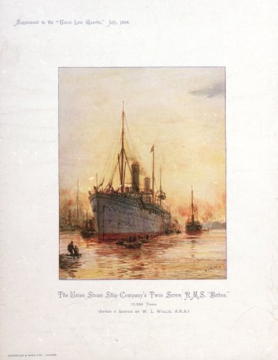 RMS "Briton", 1800-luvun loppu - 1900-luvun alku (kromolitografia). tekijältä William Lionel Wyllie