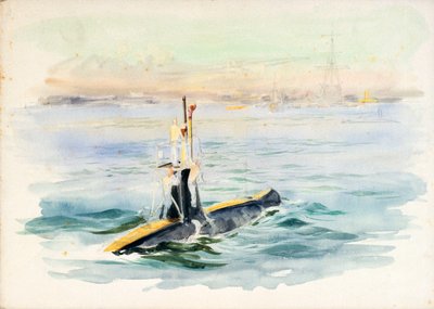 Tutkimus A-luokan sukellusveneestä matkalla, mahdollisesti Portsmouthin satamassa, 1900-luvun alussa (akvarelli, grafiitti). tekijältä William Lionel Wyllie