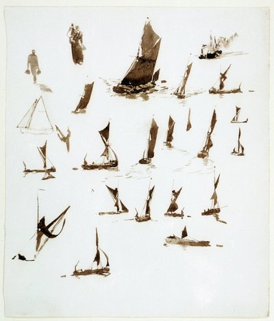 Thamesin asuntolaivatutkimukset (Englanti). Gouassia William Lionel Wyllien (1851-1931) muistikirjasta, noin 1890. tekijältä William Lionel Wyllie