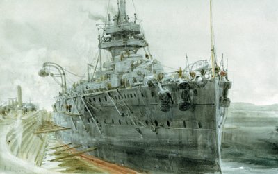 HMS "Audacious", rakennettu vuosina 1911-1913. Akvarelli tekijältä William Lionel Wyllie