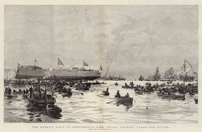 Kuningattaren vierailu Portsmouthissa, HMS Royal Arthur lähtee vesille tekijältä William Lionel Wyllie