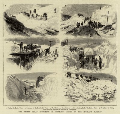 Viimeaikainen suuri lumimyrsky Skotlannissa, kohtauksia Highlandin rautatiellä tekijältä William Lionel Wyllie