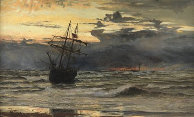 Meri-ranta myrskyn jälkeen - Aika, aamunkoitto tekijältä William Lionel Wyllie