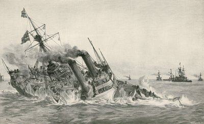 H. M. S. Victorian uppoaminen törmäyksen jälkeen H. M. S. Camperdownin kanssa. tekijältä William Lionel Wyllie