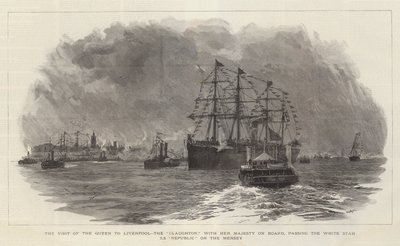 Kuningattaren vierailu Liverpooliin, Claughton, hänen Majesteettinsa kanssa aluksella, ohittaen White Star SS Republicin Merseyllä tekijältä William Lionel Wyllie