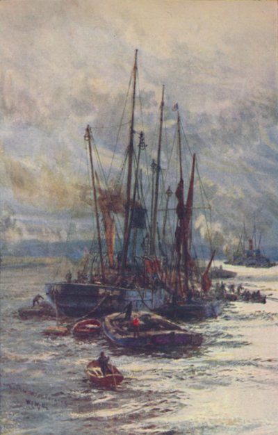 Hiilen purkaminen proomuihin, 1910 tekijältä William Lionel Wyllie