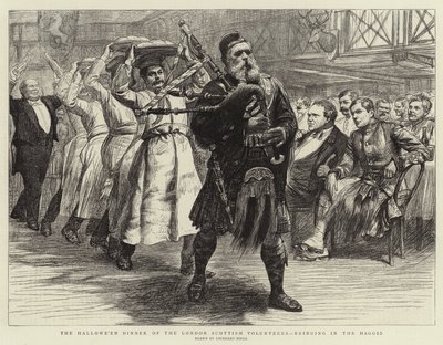 Lontoon Scottish Volunteersin Halloween-illallinen, joka tuo mukanaan Haggit tekijältä William Lockhart Bogle