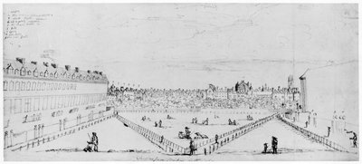 Lincolns Inn Fields, n. 1660 (kynä- ja mustepiirustus) tekijältä William Lodge