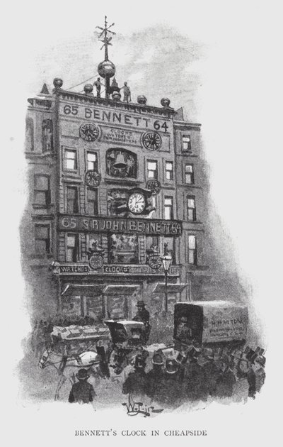 Bennettin kello Cheapsidessa (litho) tekijältä William Luker