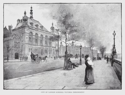City of London Schools, Victoria Embankment (litho) tekijältä William Luker