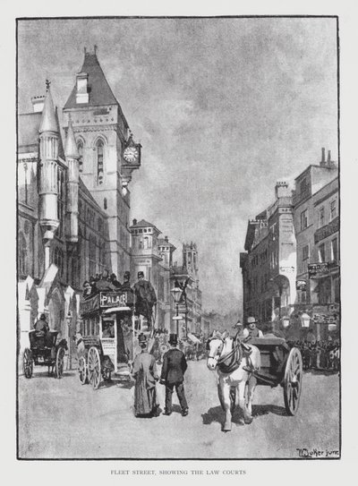 Fleet Street, joka näyttää lakituomioistuimet (litho) tekijältä William Luker
