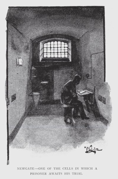 Newgate, yksi soluista, joissa vanki odottaa oikeudenkäyntiään (litho) tekijältä William Luker