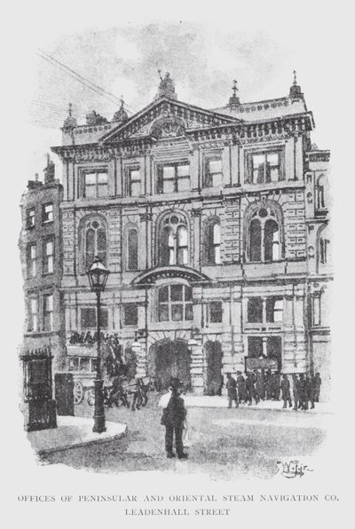 Peninsularin ja Oriental Steam Navigation Co:n toimistot, Leadenhall Street (litho) tekijältä William Luker