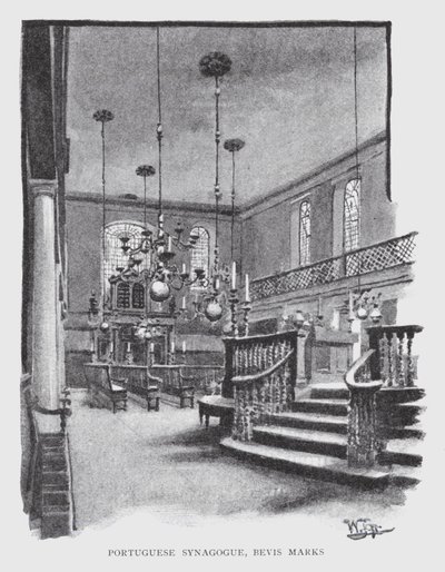Portugalilainen synagoga, Bevis Marks (litho) tekijältä William Luker