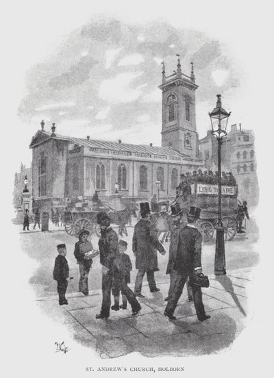 Pyhän Andreaksen kirkko, Holborn (litho) tekijältä William Luker