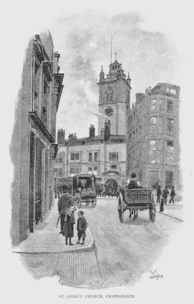 St Gilesin kirkko, Cripplegate (litho) tekijältä William Luker
