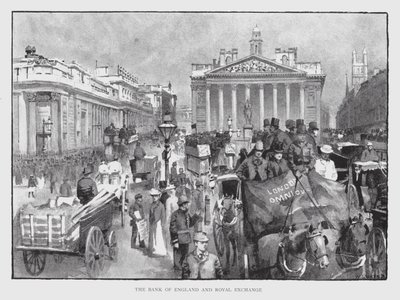 Englannin keskuspankki ja Royal Exchange (litho) tekijältä William Luker