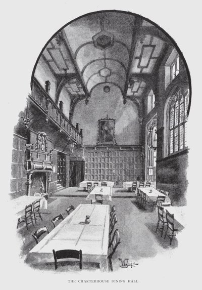 Charterhousen ruokasali (litho) tekijältä William Luker