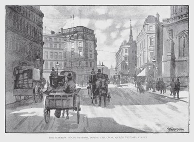 Mansion House Station, District Railway, Queen Victoria Street (litho) tekijältä William Luker