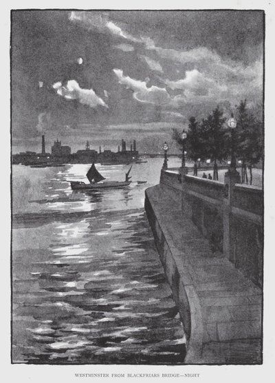 Westminster Blackfriars Bridgestä, yö (litho) tekijältä William Luker