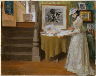 Ateljeessa, noin 1892-93 (pastelli kartongille). tekijältä William Merritt Chase