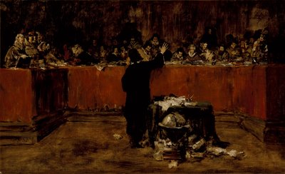 Luonnos maalausta varten - Kolumbus Salamancan neuvoston edessä (B) (Kristoffer Kolumbus Espanjan neuvoston edessä) tekijältä William Merritt Chase