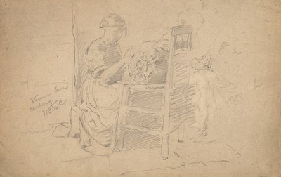 Venetsialainen pitsien teko, 1877-8 (grafiitti paperille) tekijältä William Merritt Chase