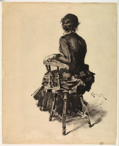 Nainen istuu tekijältä William Merritt Chase
