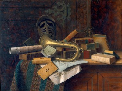 Still Life with Bust of Dante 1883 (Öljy paneelille) tekijältä William Michael Harnett