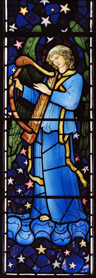 Enkeli muusikko, 1881 (lasimaalauksia) tekijältä William Morris